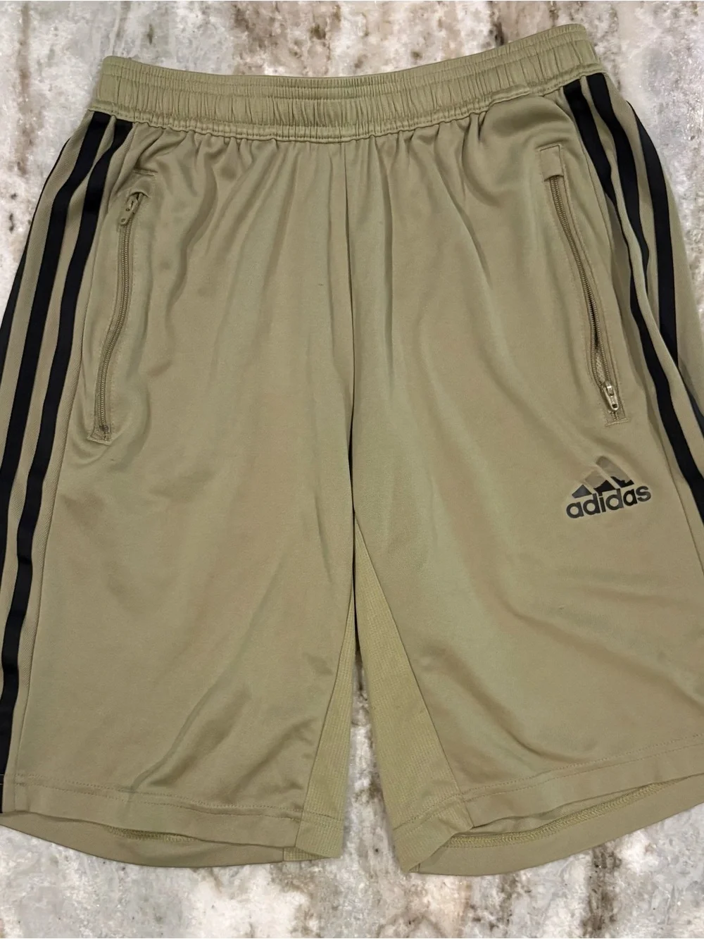 adidas Men’s Olive Athletic Shorts with Black Stripes
